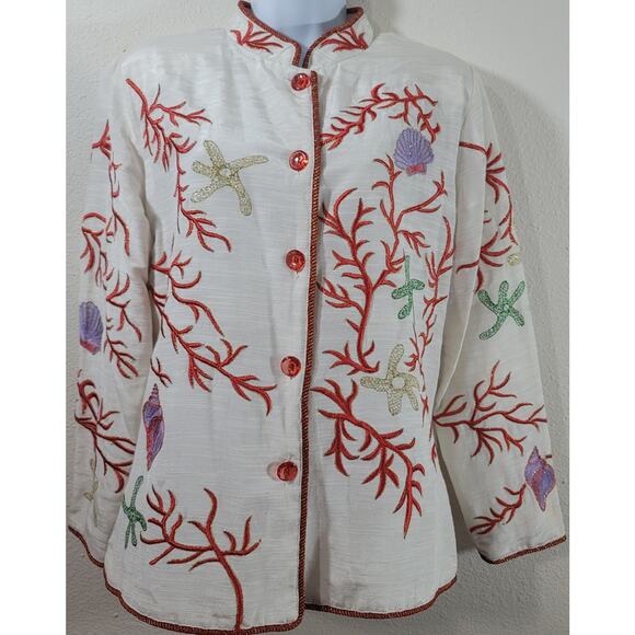 VTG Draper's & Damon's White Red Gold Metallic Embroidered Jacket XL Elegant - Picture 1 of 6